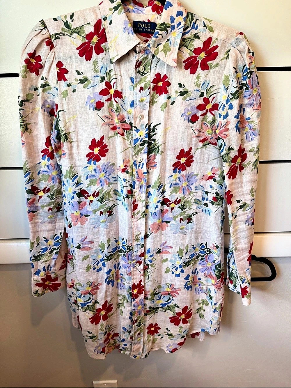 Polo Ralph Lauren Floral Linen Long-Sleeve Shirt Pink & Red Size 2